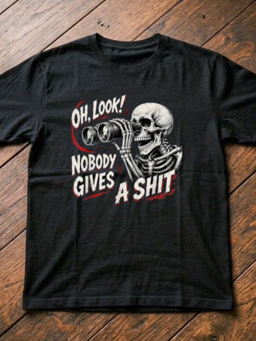 Gildan Black Short-Sleeve Tee with Skull Binocular Graphic and Red Accents